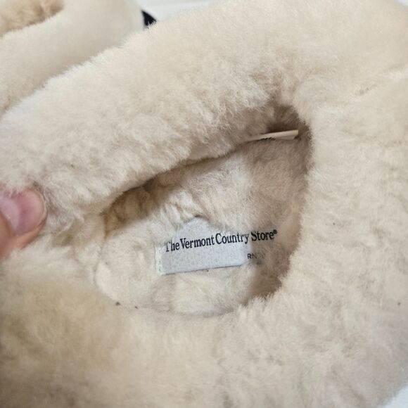 Vermont Country Store Womens Shearling Leather Suede Slippers 8M Navy Blue EUC! - Picture 6 of 6